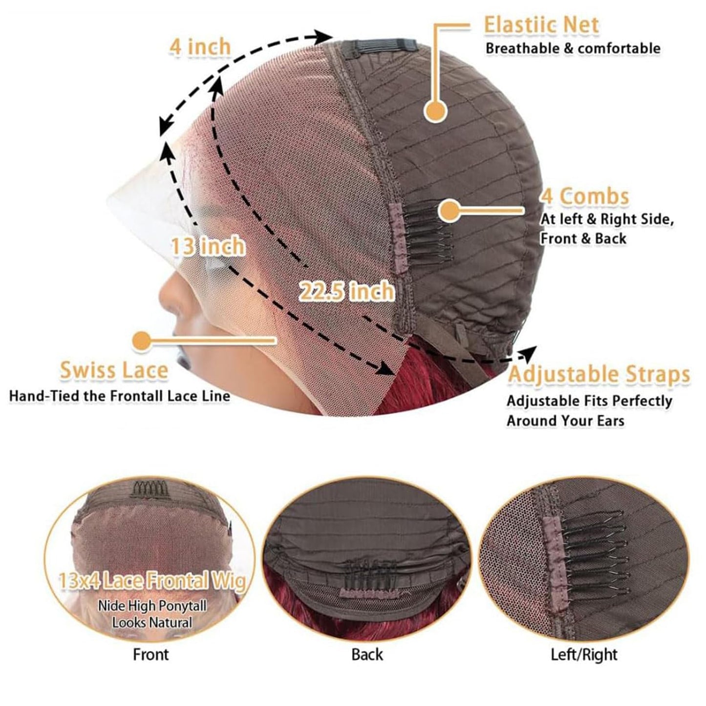 99j Burgundy Lace Front Wigs Human Hair 13x4 HD Lace Front Wigs Human Hair Pre Plucked Body Wave Glueless Frontal Wigs Human Hair 180% Density Wine Red Colored Human Hair Wigs For Women 20 Inch