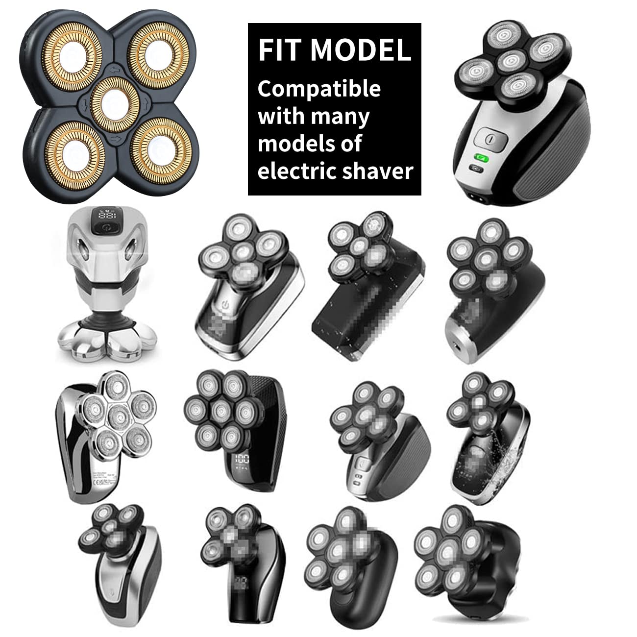 5 Blades Head Shaver Replacement Heads Replacement Blades Head Shaver Universal Replacement Blade Head Electric Razor for Men (5D Gold)