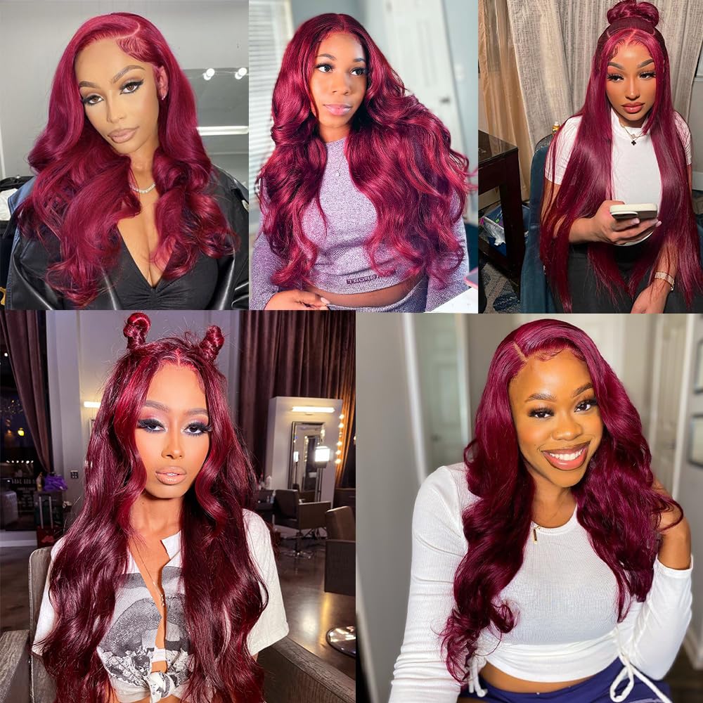 Silinli 99J Burgundy Lace Front Wigs Human Hair 180% Density 13X4 HD Lace Front Wigs Human Hair Body Wave Lace Front Wigs Human Hair Pre Plucked Frontal Wigs Human Hair 20 Inch