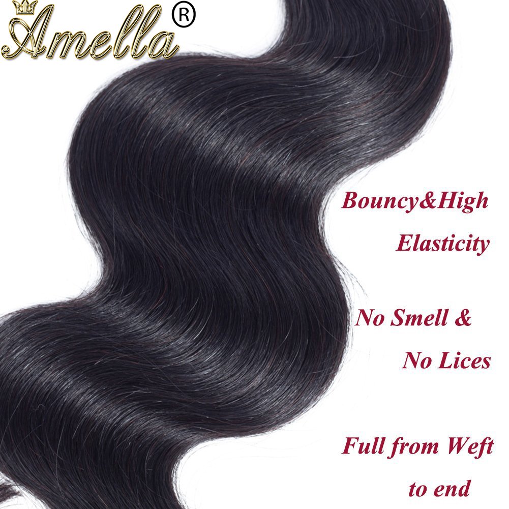 Amella Hair Brazilian Body Wave One Bundle 20inch 100% Unprocessed Brazilian Virgin Natural Black 8A Body Wave Human Hair Weft