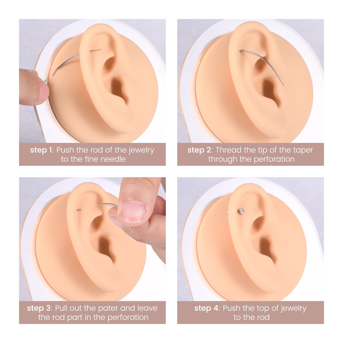 QWALIT Piercing Taper Threadless Piercing Changing Tool Piercing Taper Insertion Tool Piercing Threader Tool Flat Back Earring Applicator Tool Threadless Labret Titanium Threadless Insertion Pin 16g