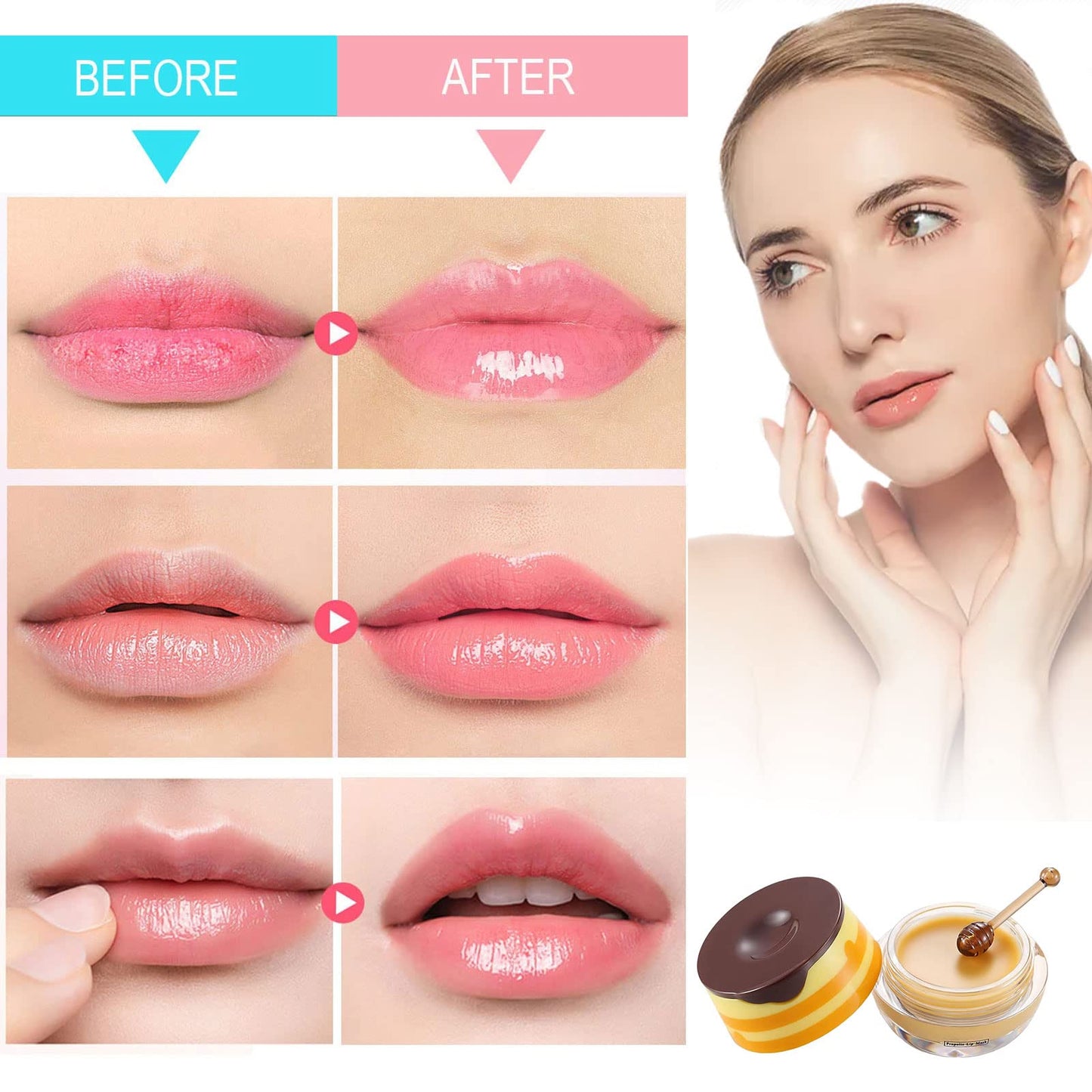 2 Pcs Bee Lip Balm Honey Pot, Honey Lip Mask Propolis Moisturizing Hydrating Prevention Dry and Cracked Lip Scrubs Exfoliator (2 Honey)