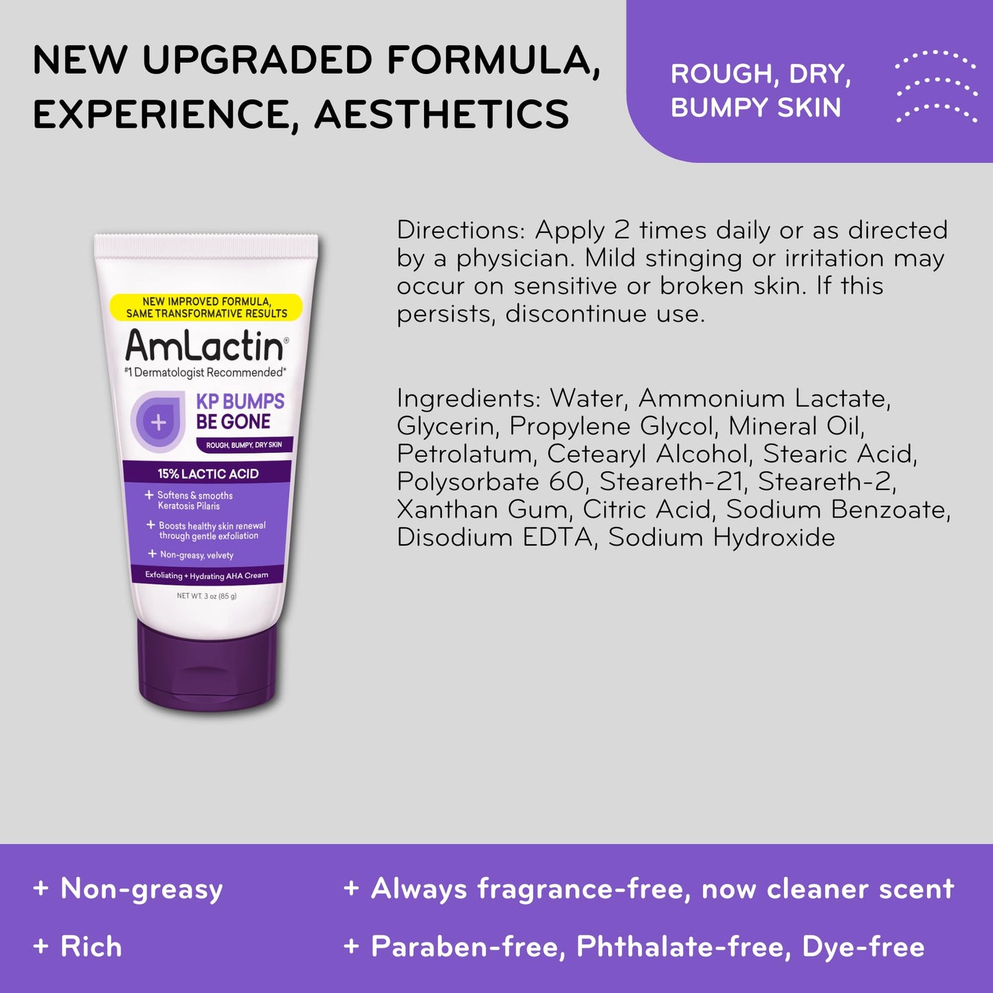 AmLactin KP Bumps Be Gone - 3 oz Keratosis Pilaris Moisturizing Cream with 15% Lactic Acid - Exfoliator and Moisturizer for Dry, Rough and Bumpy Skin (Packaging May Vary)