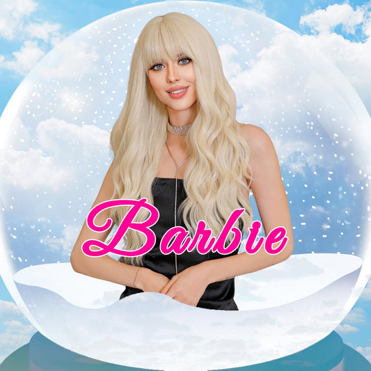 7JHH WIGS Long Platinum Wavy Wigs with Bangs 26in Curly Synthetic Heart Resiatant Wigs for Women Daily Party Cosplay Used