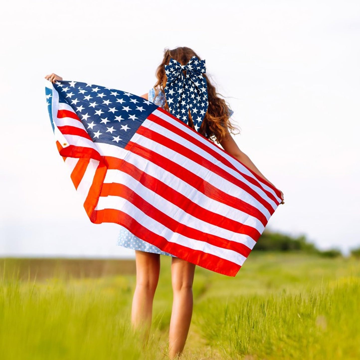 4th of July Large Patriotic Bow Hair Clips - American Flag Independence Day Hair Accessories for Girls, Toddlers, Kids, Little Girls