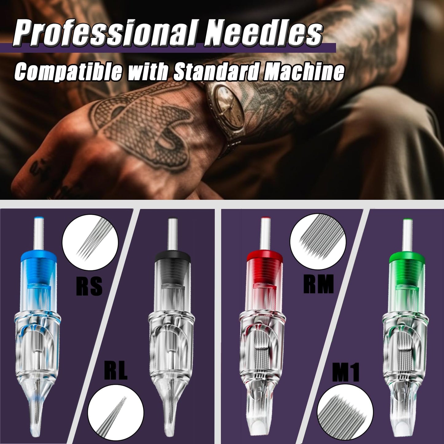 YONGDA Tattoo Needles Cartridges 20pcs 1005RL Disposable Tattoo Cartridge Needles Round Liner for Beginners or Artists and Rotary Machine