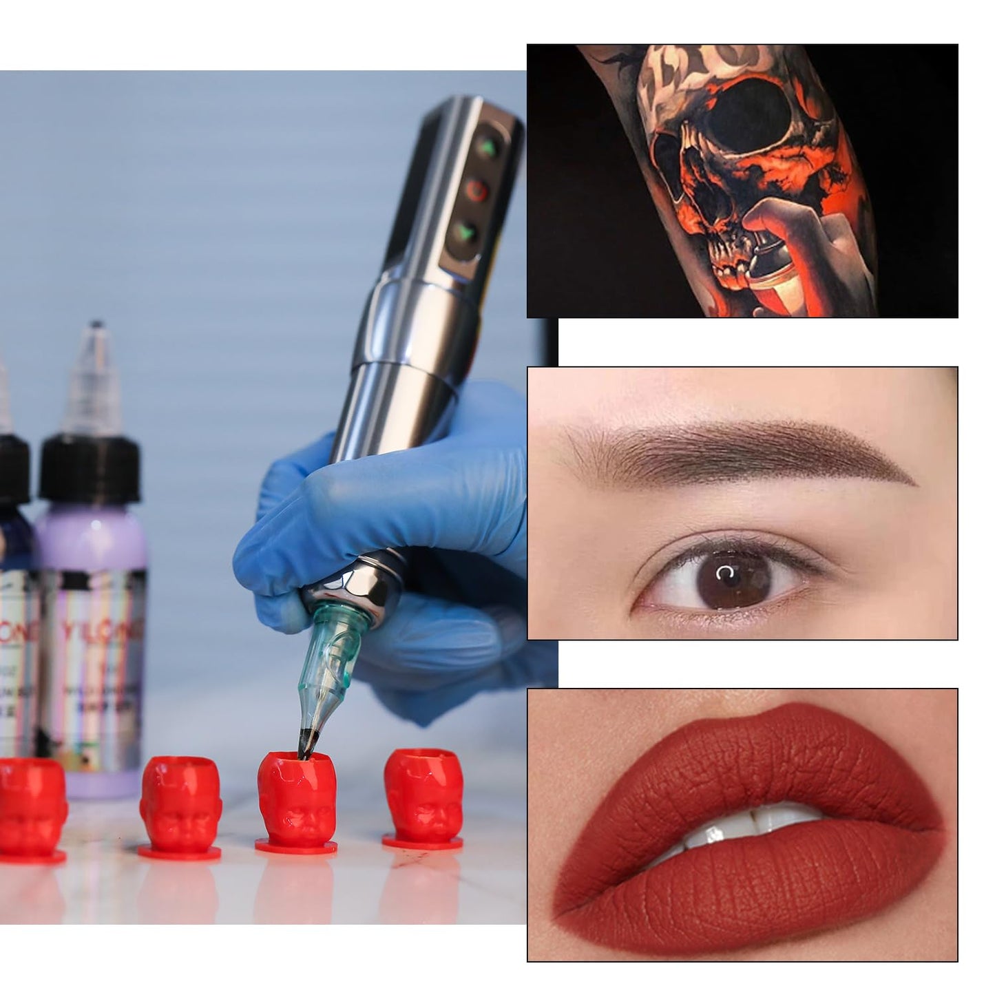 Peslief 200PCS Tattoo Ink Caps Disposable Plastic Doll Tattoo Ink Cups with Base Pigment Caps Ink Cups for Tattooing Permanent Makeup Container for Tattoo Ink Tattoo Supplies - Red