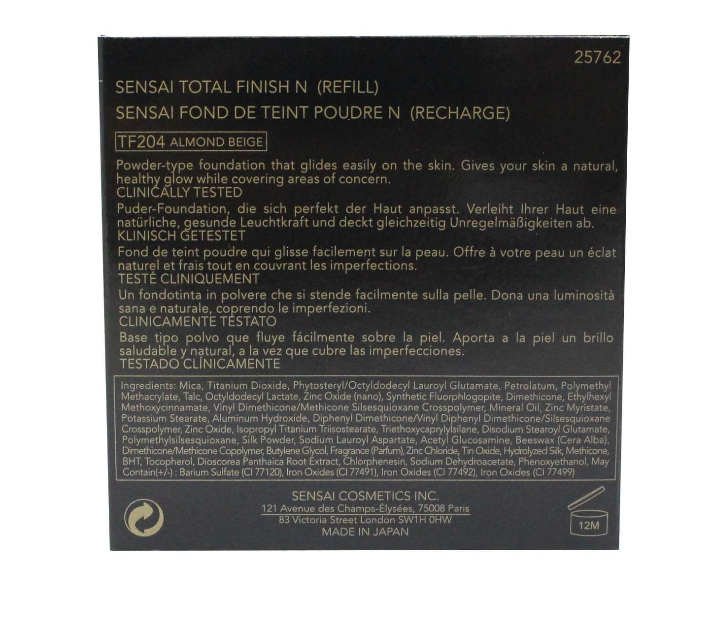 SENSAI Total Finish Refill SPF10 -TF204 Almond Beige 11g