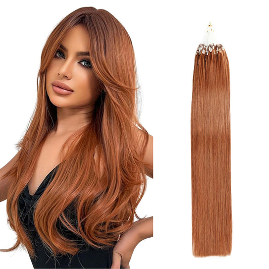 Saisifen Micro Loop Hair Extensions 30# Auburn Straight Human Hair Bulk (50 Strands,1g/Strands) Micro Link Human Hair Extension for Women 24 Inches (60cm)