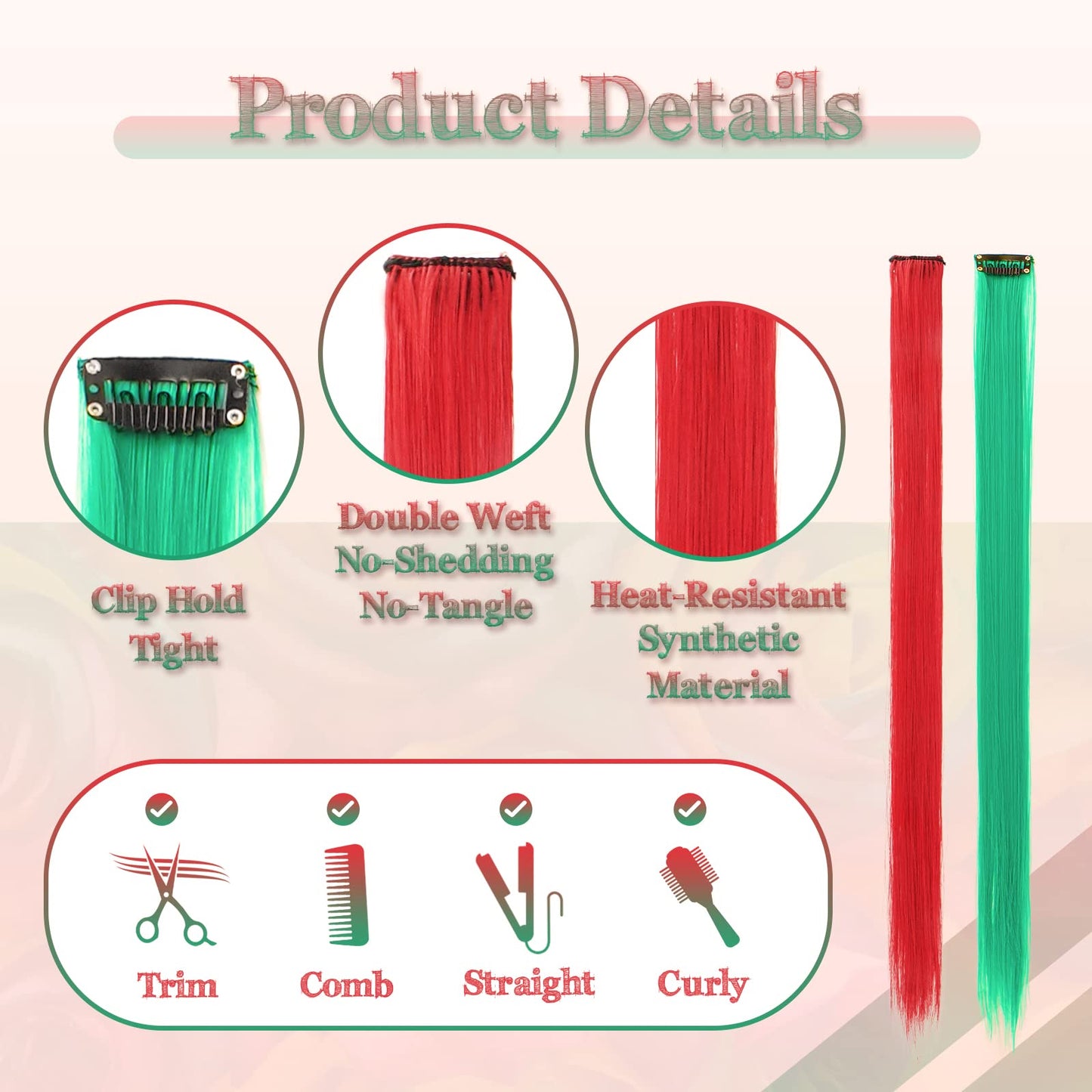 SOFEIYAN 16 Pcs Colored Party Highlights Clip in Hair Extensions 22 Inch Colorful Clip in Hair Extensions Straight Synthetic Hairpiece for Women Kids Girls Halloween Christmas Cosplay