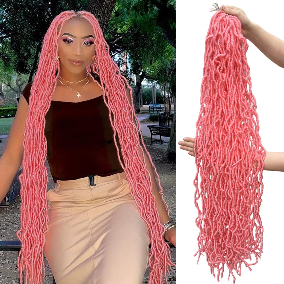 Pink Soft Locs 36 Inch 7 Packs Faux Locs Crochet Hair Whole Strand Pre-looped Long Locs Synthetic Crochet Braids Hair Extensions For Black Women (36inch, 7packs, pink)