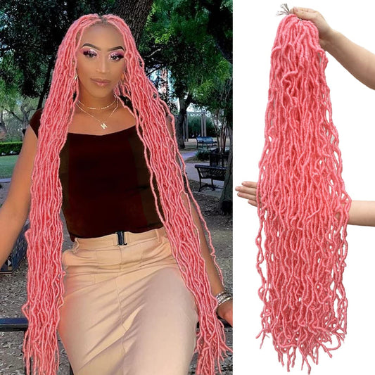 Pink Soft Locs 36 Inch 7 Packs Faux Locs Crochet Hair Whole Strand Pre-looped Long Locs Synthetic Crochet Braids Hair Extensions For Black Women (36inch, 7packs, pink)