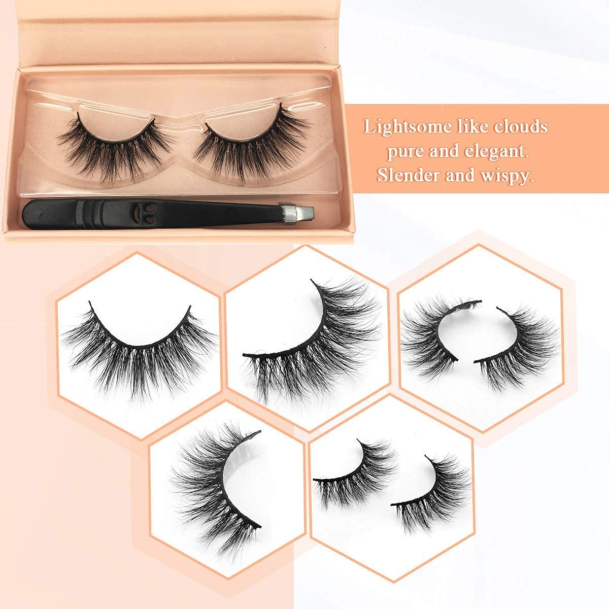 Wennalife Clip in Human Hair Extensions 14 Inch 120g 7pcs and 15mm Natural False Eyelashes 3D Mink Lashes