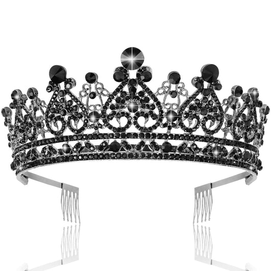 TOBATOBA Black Tiara Black Crown for Women, Gothic Crown Halloween Wedding Tiara Halloween Costumes for Women, Queen Crown Black Wedding Gothic Tiara Halloween Accessories for Women Prom Cosplay Party