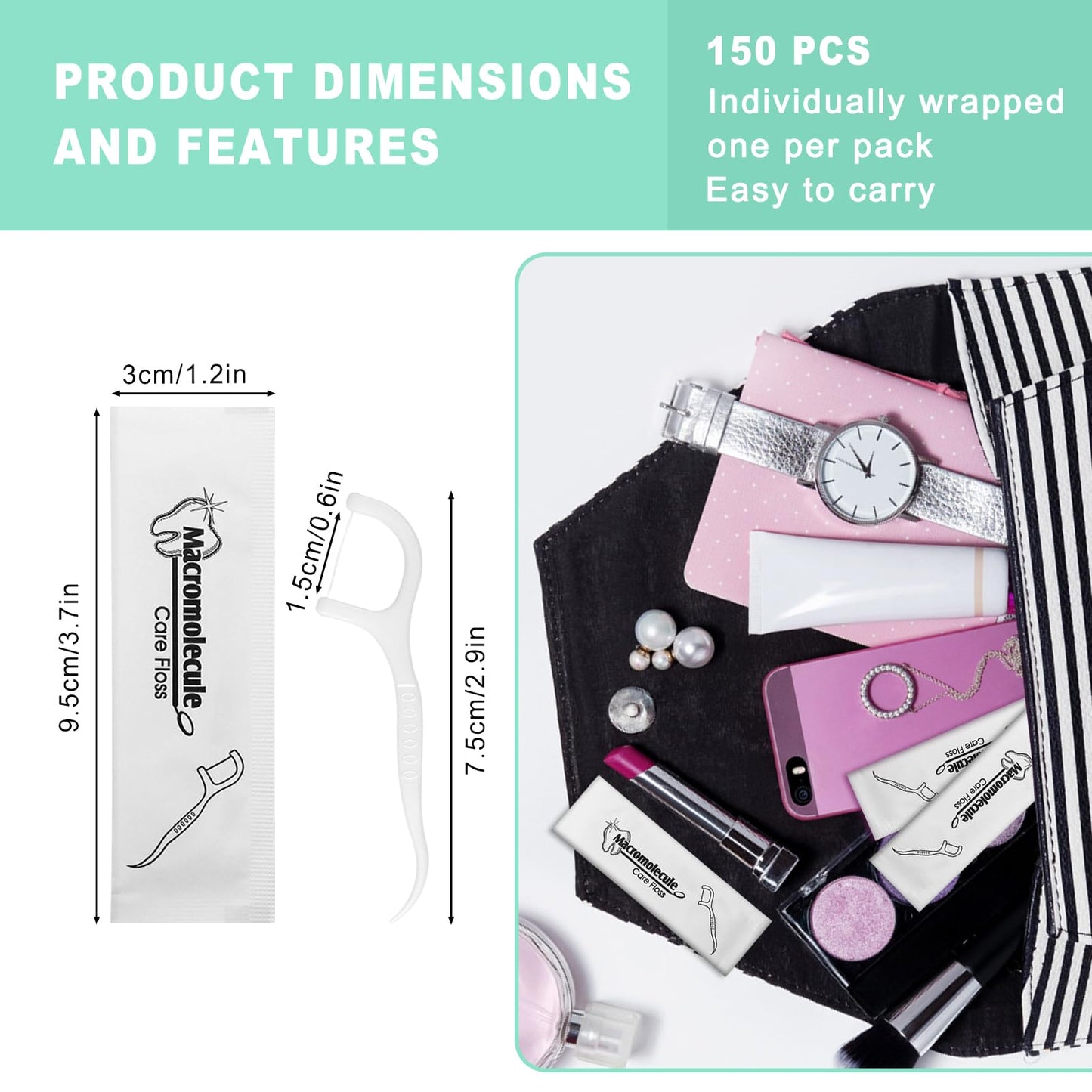 200 Pack Dental Flossers Each Individually Wrapped, Floss Singles Bag, Travel Hotel Restaurant Office Car Dental Floss, Floss Picks Oral Care