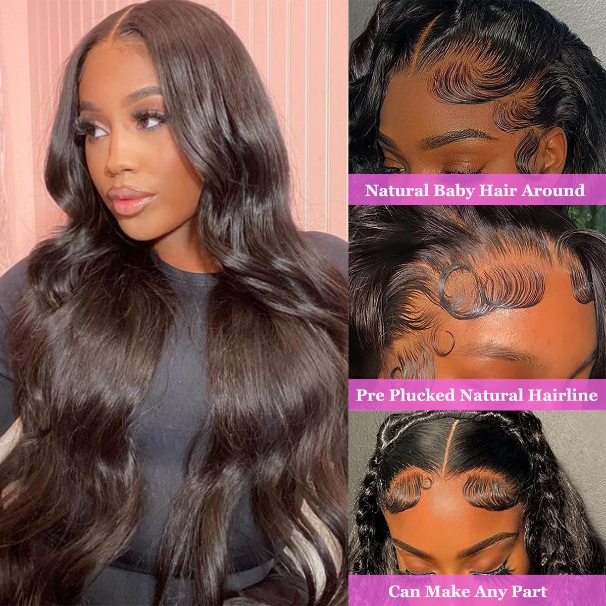 13x4 Lace Front Wigs Human Hair Pre Plucked 180% Density Body Wave Human Hair Lace Front Wigs Brazilian Glueless Wigs Human Hair Pre Plucked Natural Color 20 inch