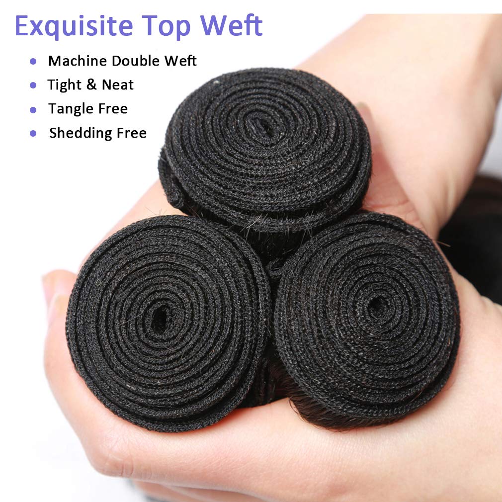 10A Body Wave Bundles Raw Real Human Hair Bundles 18 20 22 Inch 100% Unprocessed Brazilian Virgin Human Hair 3 Bundles 1B Color for Black Women