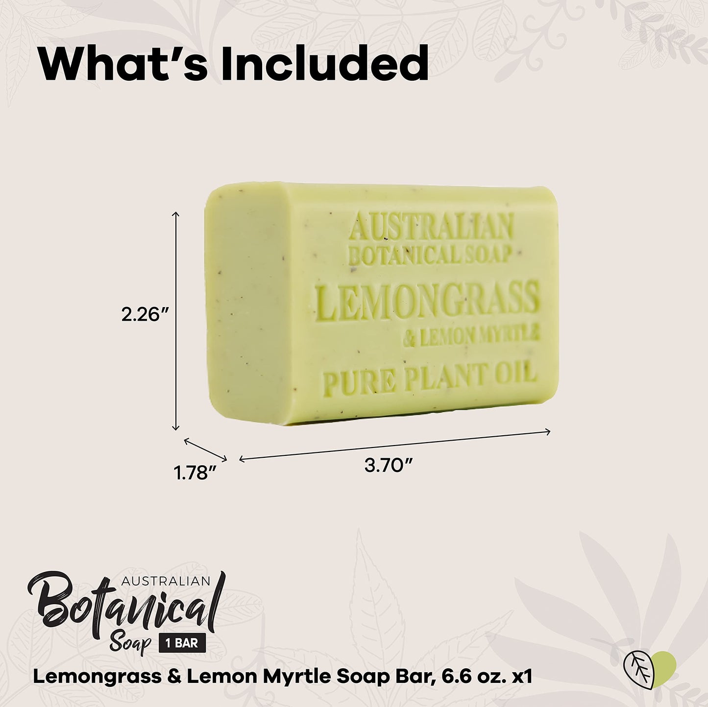 Australian Botanical Soap, Lemongrass & Lemon Myrtle 6.6 oz. (187 g) Soap Bar | Natural Soap Base | All Skin Types | Women & Men | Shea Butter Enriched Bar Soap - Pack of 1