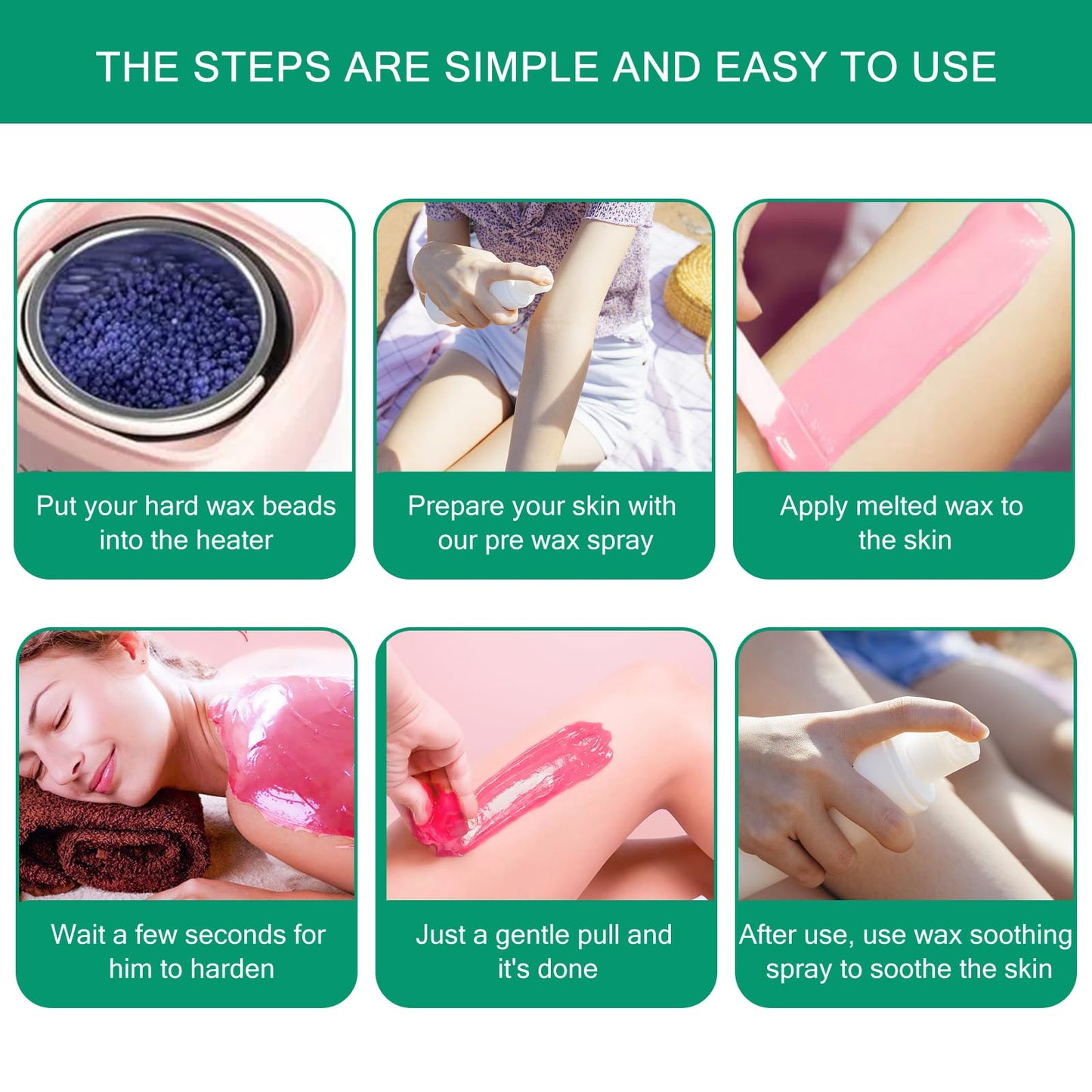 Pmuul Hardwax Bead, 400g Hard wax bean, Sensitive skin wax beads for facial, arm, leg, underarm, bikini and Brazilian hair removal, Tea plant