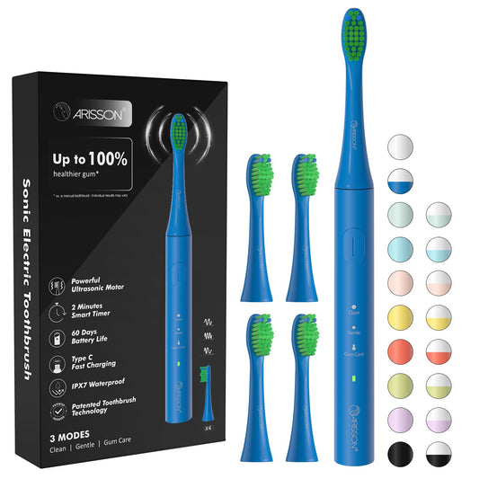ARISSON Sonic Electric Toothbrush for Adults and Kids, 40,000 VPM Power Toothbrush, 1.5H Fast Charge Ultrasonic Electric Toothbrushes with 2 Minutes Smart Timer, 1.6 Oz Travel Toothbrush, Azure Blue