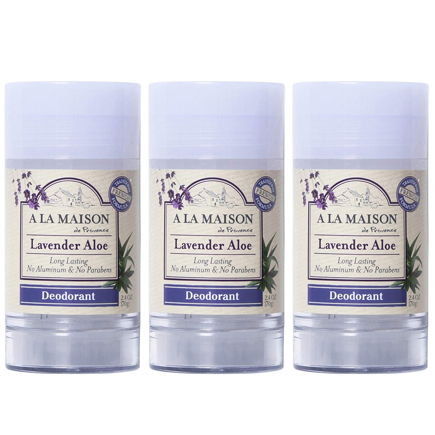 A La Maison Lavender Aloe Aluminum Free Deodorant for Women and Men - Natural Deodorant (3 Stick Bulk Pack)