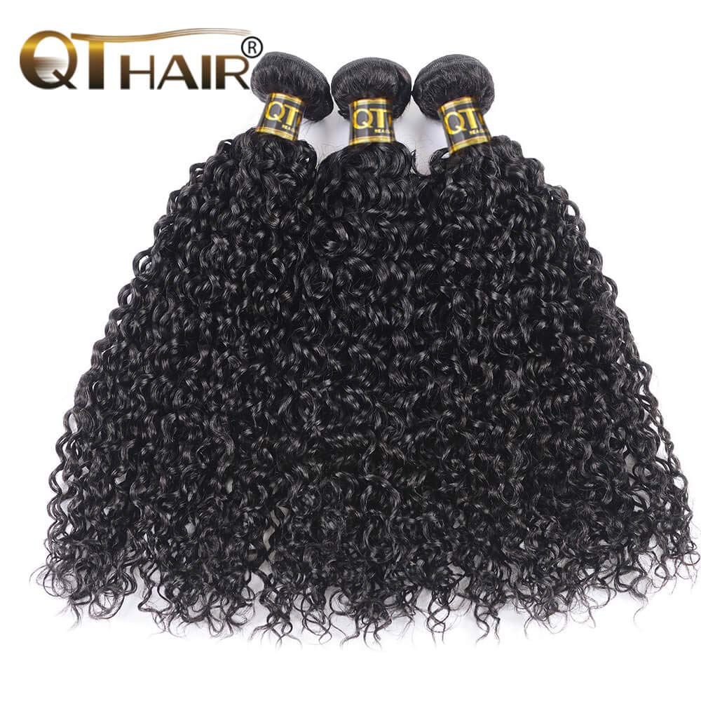 QTHAIR 14A Brazilian Curly Virgin Human Hair Bundles with 4X4 Middle Part Lace Closure Unprocessed Human Hair Extensions Natural (14 16 18+12,lace closure)