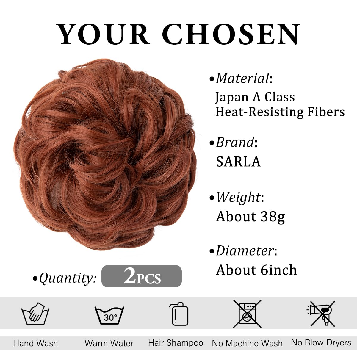SARLA 2PCS Messy Hair Bun Hair Pieces Wavy Curly Synthetic Updo Fake Scrunchies Ponytail Extension for Women Reddish Brown
