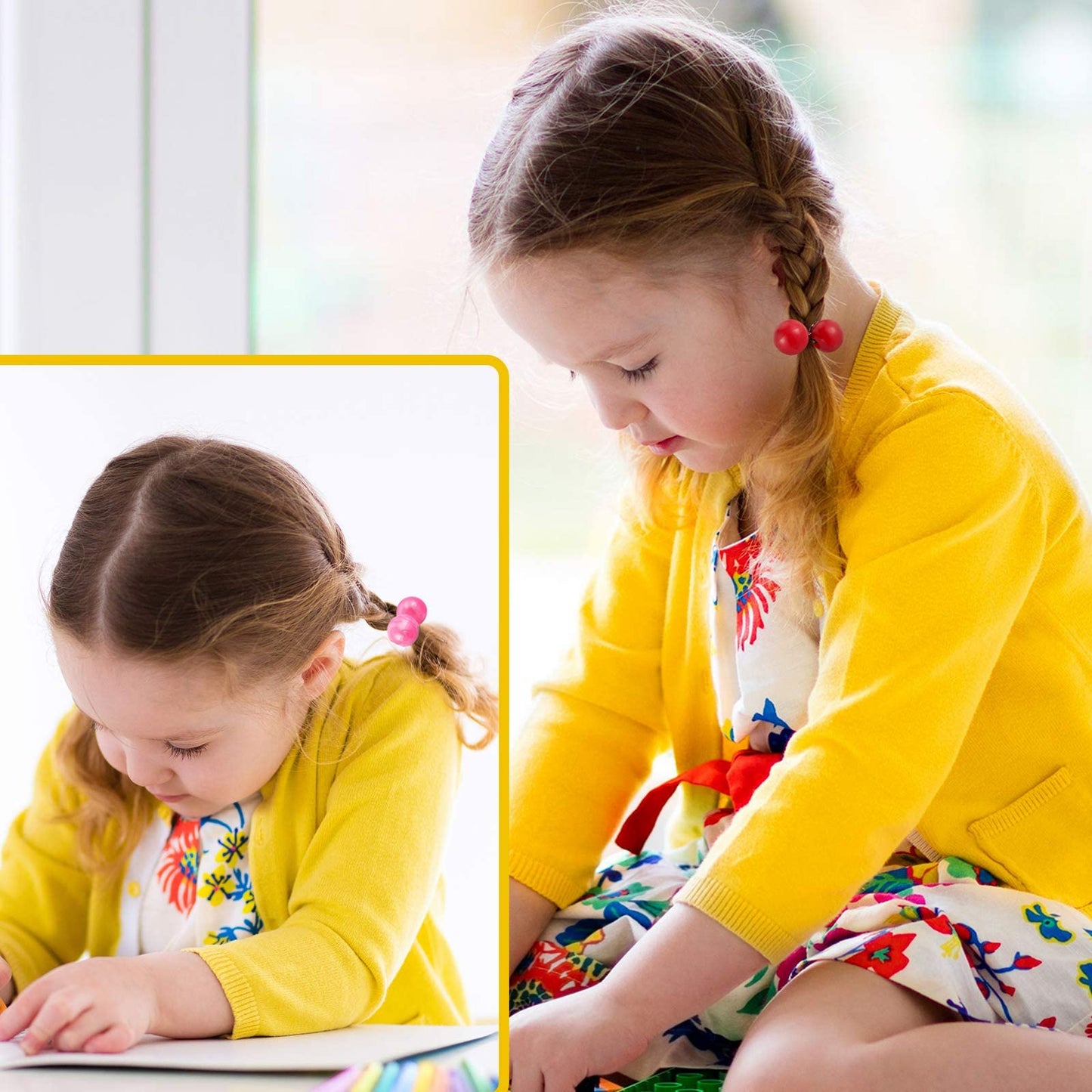 36 Pieces Hair Ties Hair Balls Ponytail Holders Colorful Twin Bead Ponytail Balls 80s 90s Elastic Hair Accessories for Baby Kid (Multicolor,16 mm)