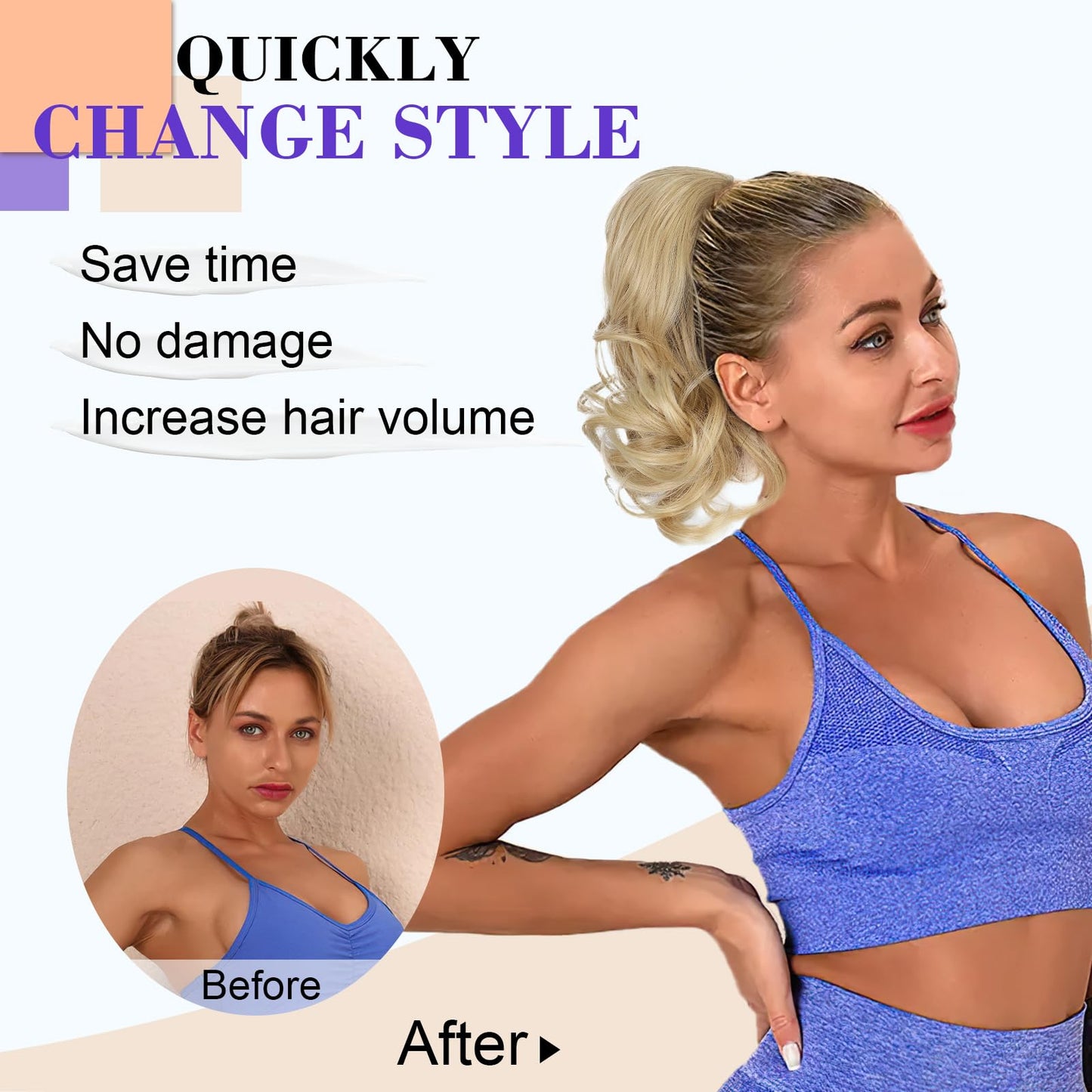 AISI BEAUTY Blonde Ponytail Extension Short Curly Wavy Drawstring Ponytail for Women Synthetic Pony Tail Hair Extensions(11 Inches)