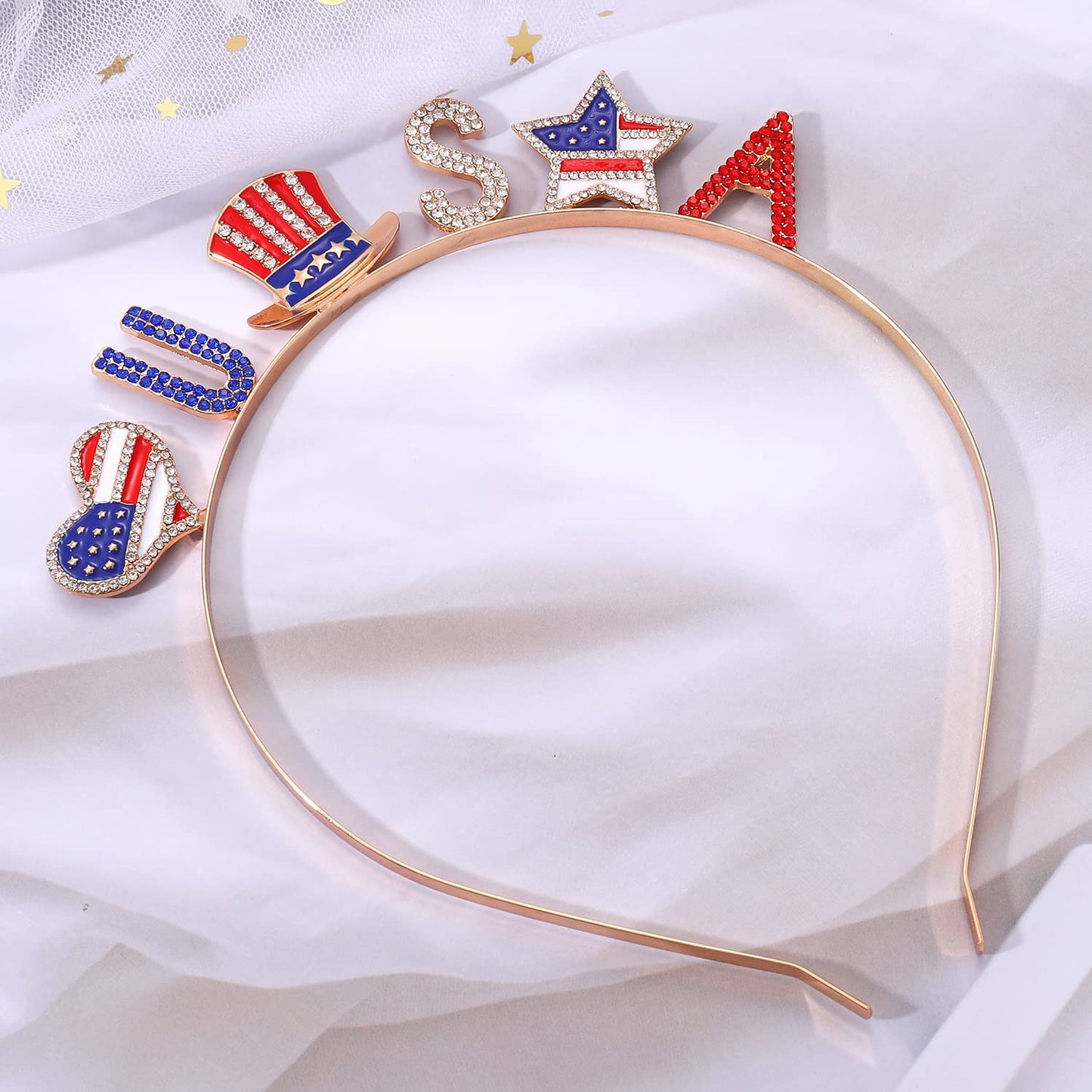 NVENF 4th of July Patriotic Headband Rhinestone American Flag Star Hairband for Women Independence Day Costume Party Headwear