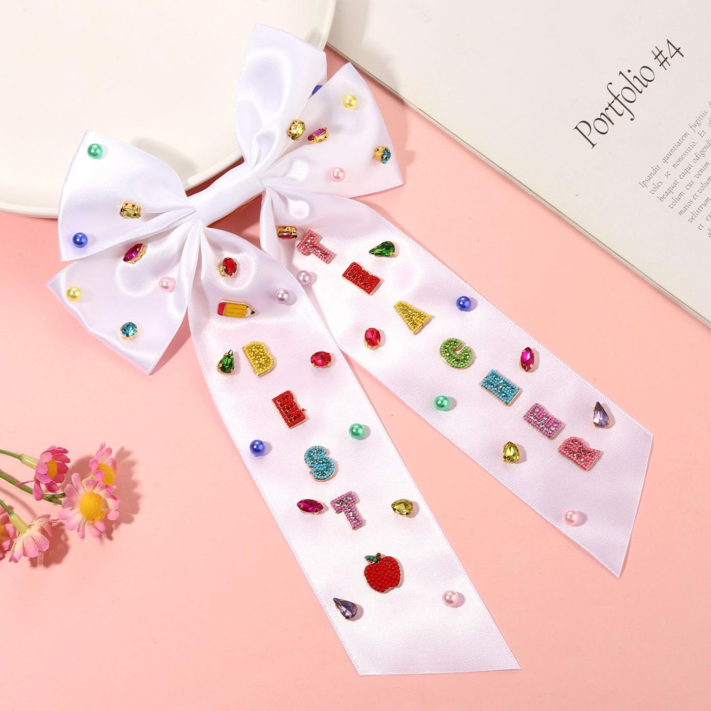 Teacher Hair Bows for Women Teacher Accessories Back To School Pencil FRI-YAY Hair Bow Clips Rhinestone Jeweled Teacher Hair Ribbons Barrettes Back To School Outfits Teacher Appreciation Gifts