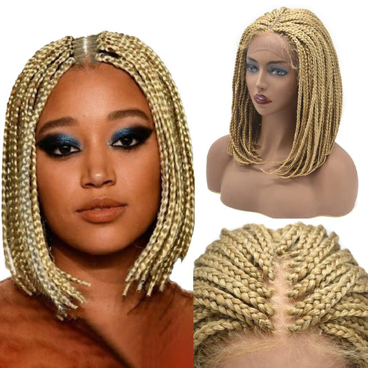 Swiss Lace Front Twist Box Braids Wigs with Baby Hair for Black Women Natural Looking Premium Quality Synthetic Shoulder Length Lightweight Hand Braided Cornrow Glueless Wigs (#27/613M Blonde)