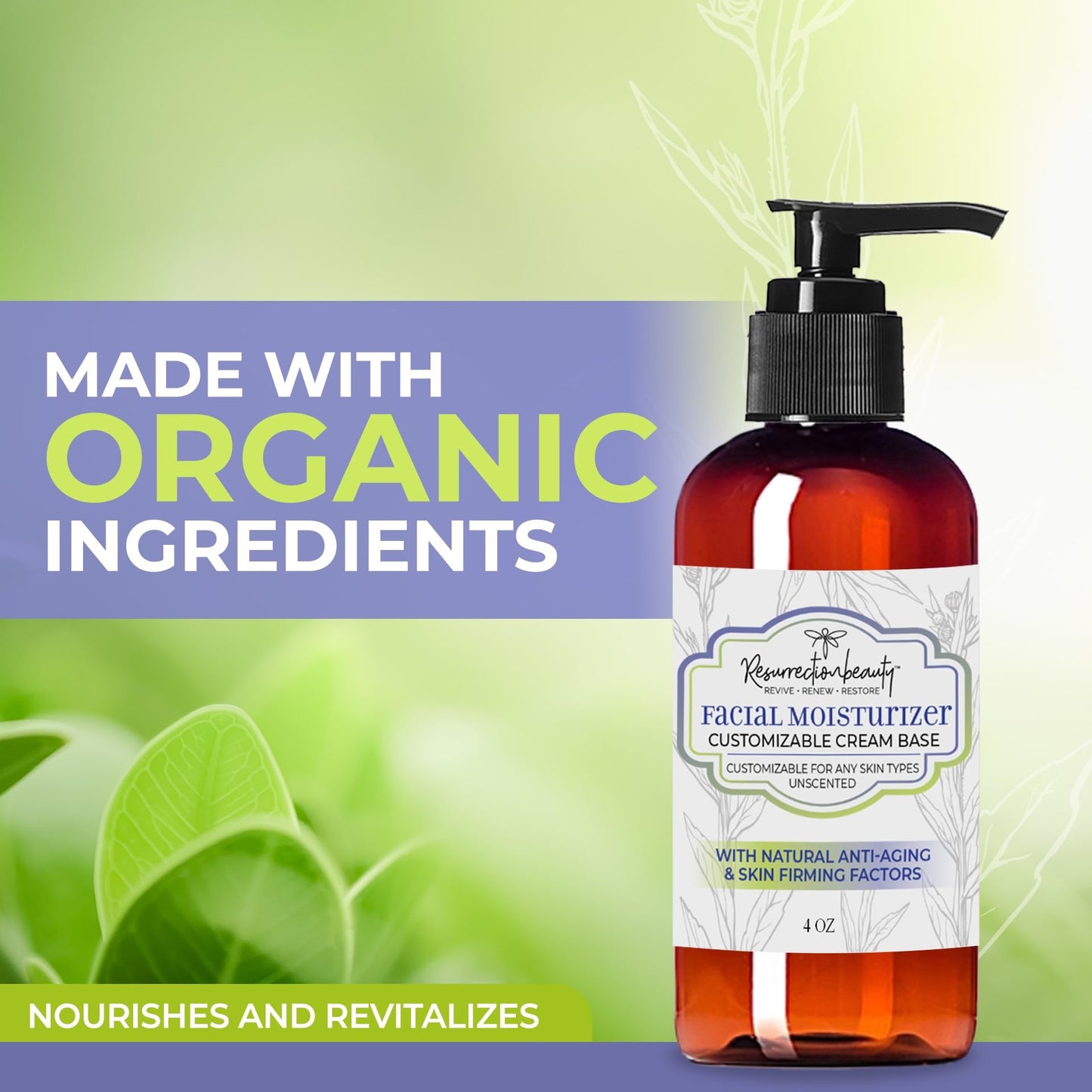 RESURRECTIONbeauty Facial Moisturizer | Unscented Day Or Night Face Cream Base With Natural Anti-Aging Ingredients | Organic Moisturizer, 4 oz - 2 PACK