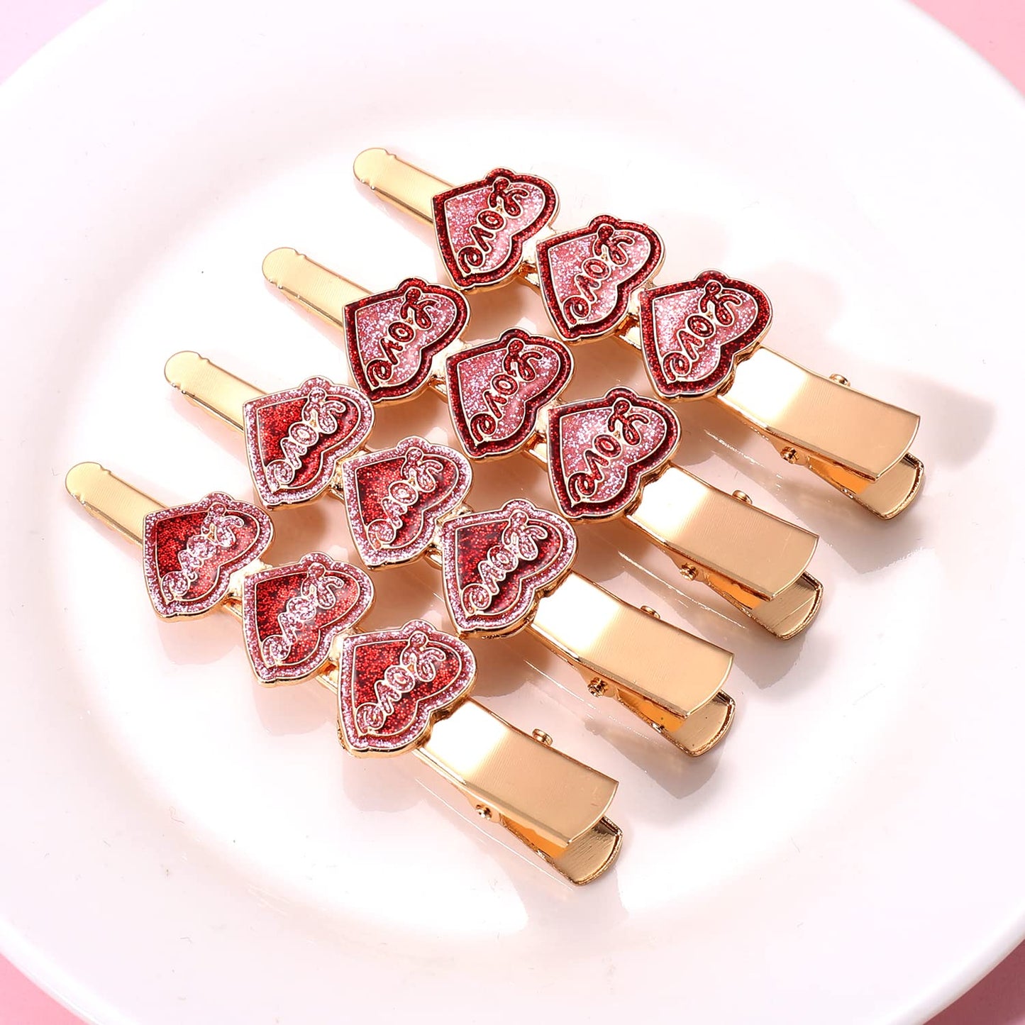 PHALIN 4PCS Valentine’s Day Hair Clips Rhinestone Heart Hairpins for Women Sweet Love Alligator Clips Barrettes Sparkling Styling Hair Accessory (4PCS E)