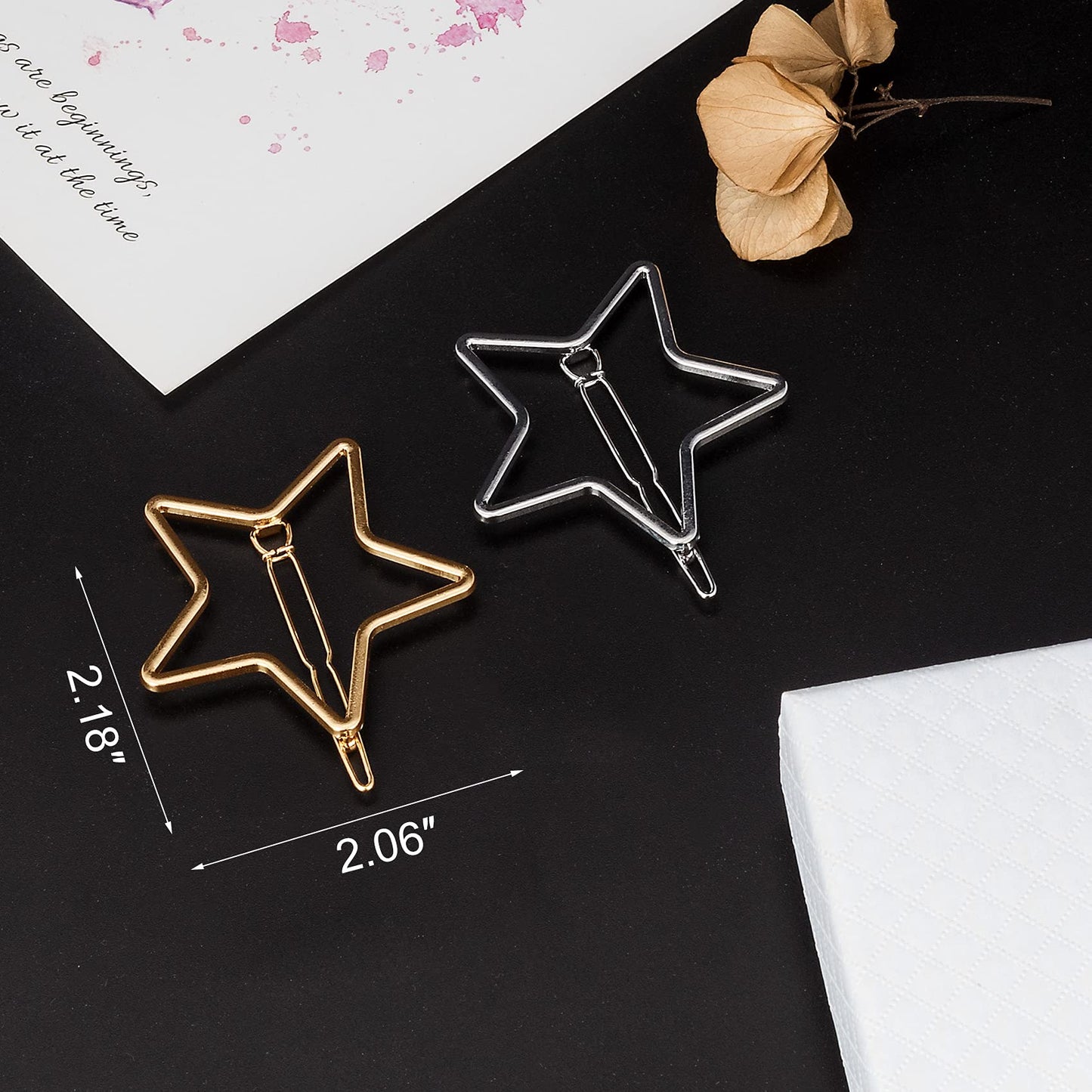 PAGOW 6PCS Star Hair Clips Hollow Metal Snap Barrettes Silver Gold Geometric Valentine Hair Pins Prom Enagement Wedding Styling y2k Accessories for Women Girls