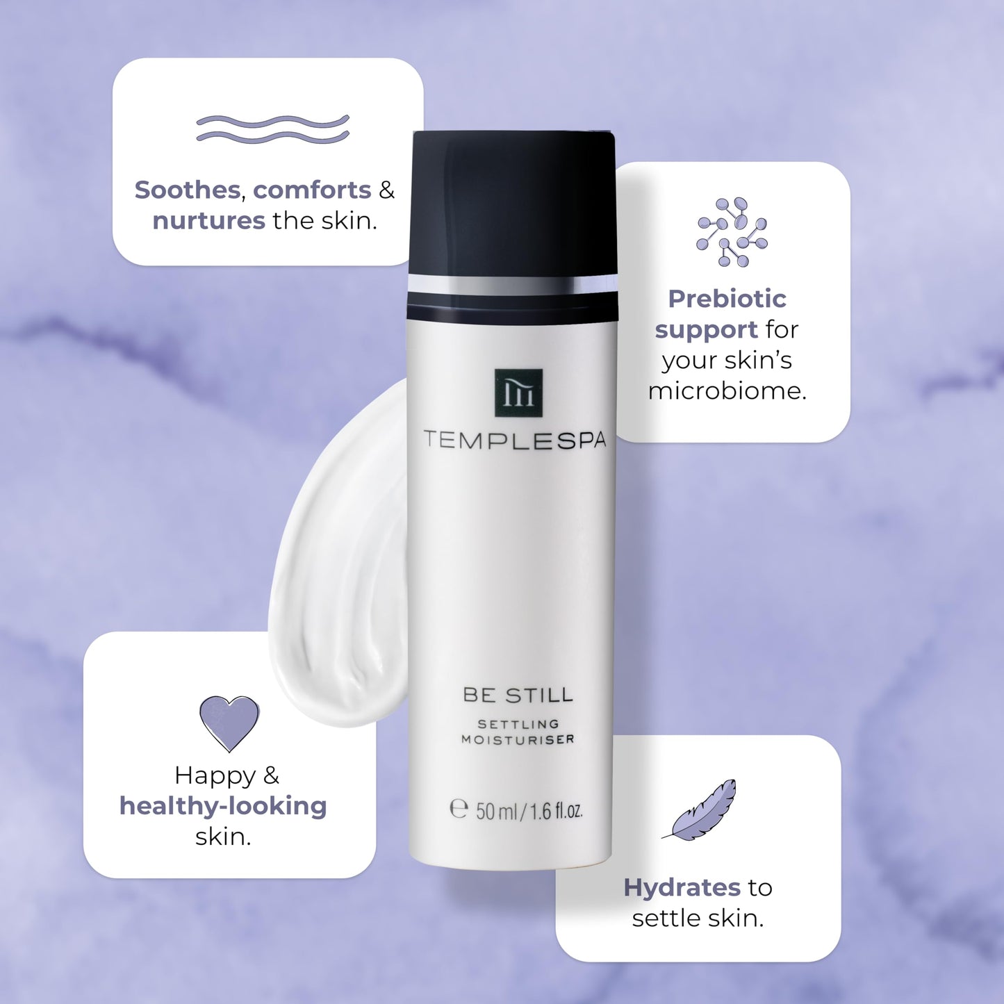 TEMPLESPA | BE STILL | Gentle Facial Moisturizer for Sensitive Skin, Moisturizer to Hydrate, Settle & Soothe, with Vitamins A & E, Natural Ingredients, Cruelty-Free, Vegan, 1.6 fl.oz