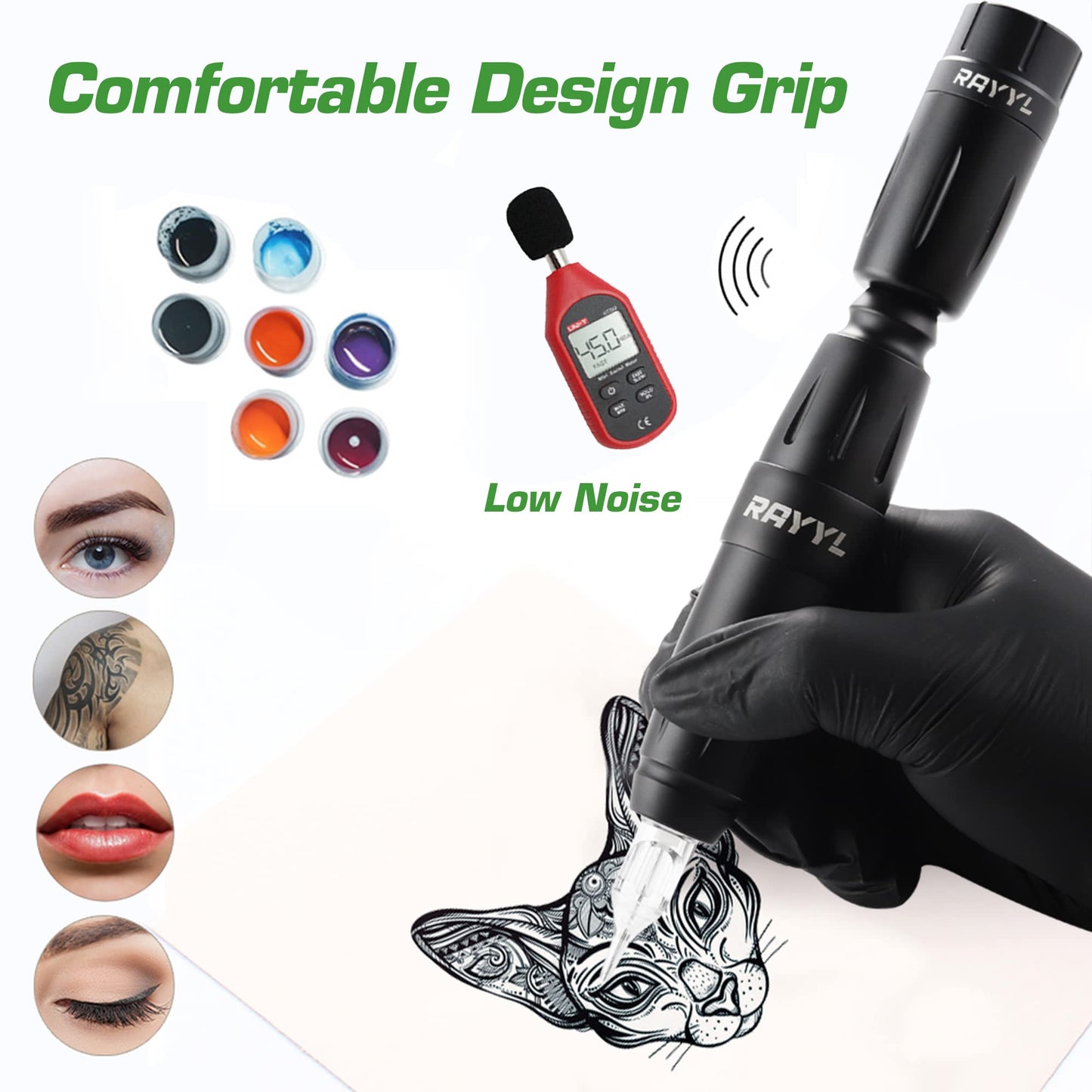 Rayyl Professional Machine Kit - CELEX Rotary Machine 2PCS Tattoo Power 40PCS Needles for Beginners & Experienced Artist