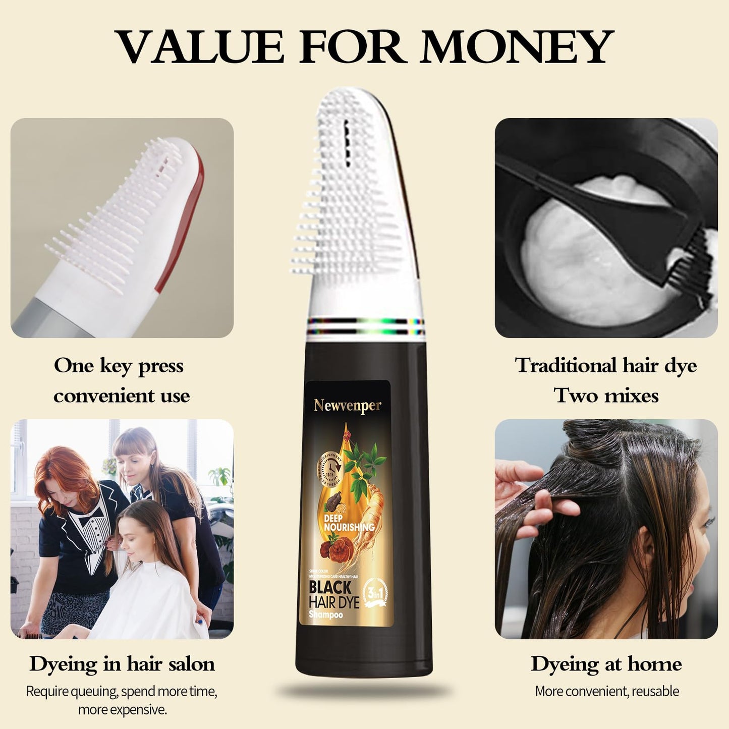 Newvenper Black Hair Comb Dye Shampoo For Gray Hair and Beard Coverage,Instant Dye and Long-lasting Hair Color Shampoo in Minutes Travelling Outfit,For Women Men Easy Comb Dyeing 200ML