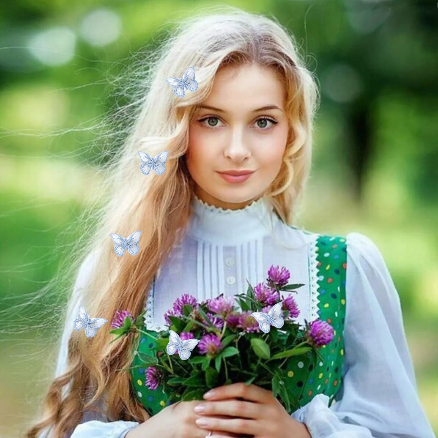 20 Pcs Butterfly Hair Clip Lace Embroidery Bows Barrettes Clips for Women Teens Bridal Wedding Hair Accessories Hair Pins Festivals Party (Blue)