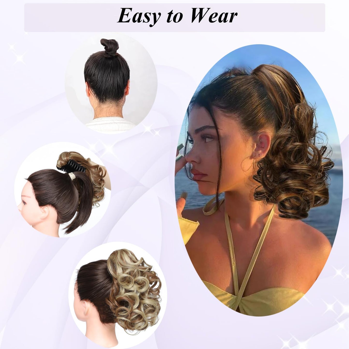 12" Short Curly Claw Ponytail Extensions Clip in Hair Extensions Hairpiece Messy Tousled Updo Hair Bun hair accessories for Women Girls (#0906)