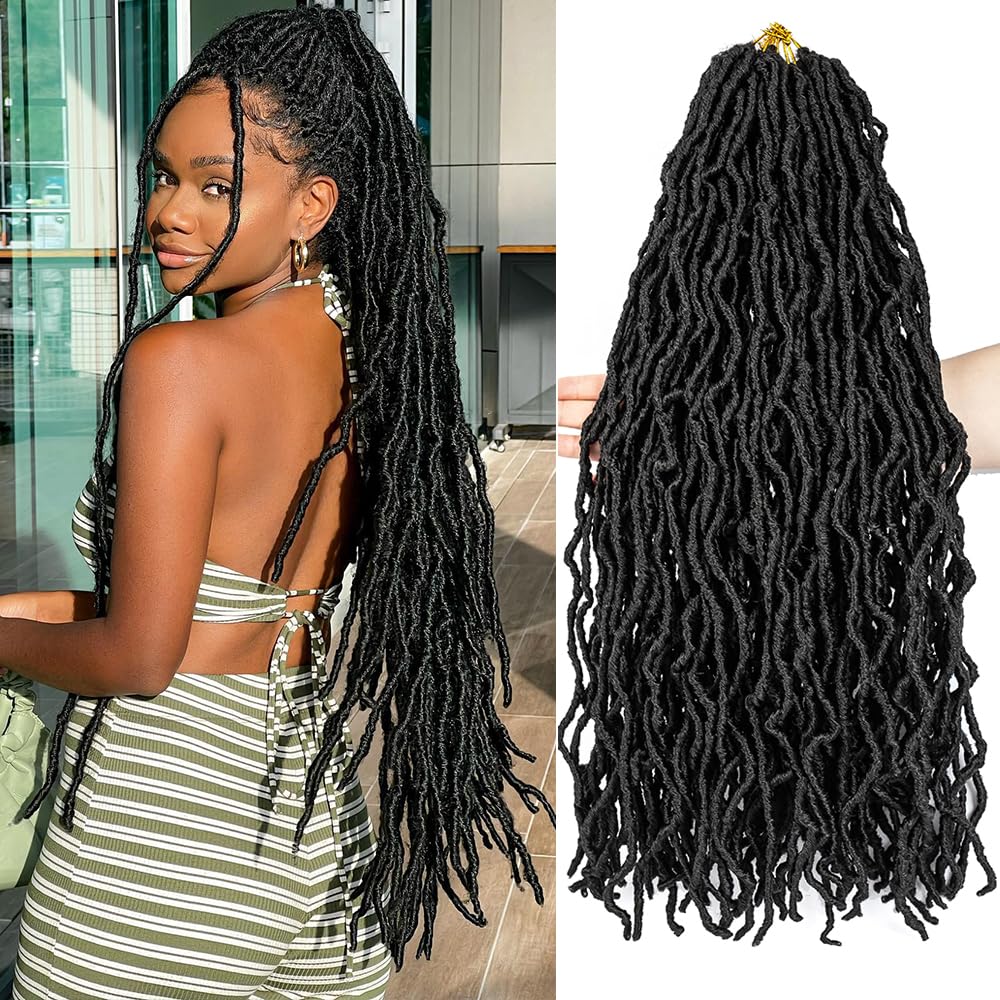 Umylar Faux Locs Crochet Hair 24 inch 7 Packs Soft Locs Crochet Hair Pre Looped Goddess Curly Wavy Synthetic Crochet Hair For Black Women (24 Inch, 7Packs, 1B#)