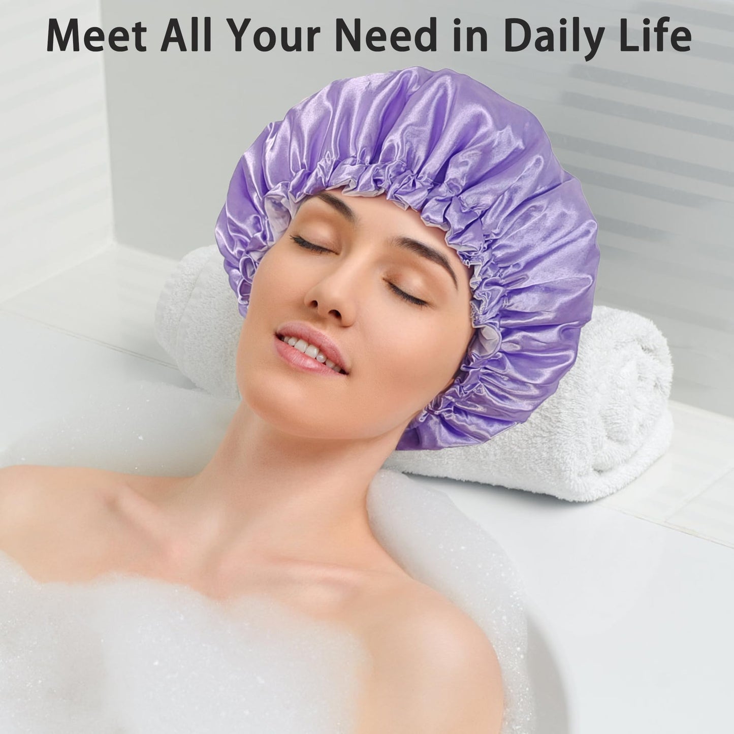 vidsel Shower Cap for Women Reusable Shower Caps Waterproof, Large Double Layer Bath Hair Cap for All Hairstyles