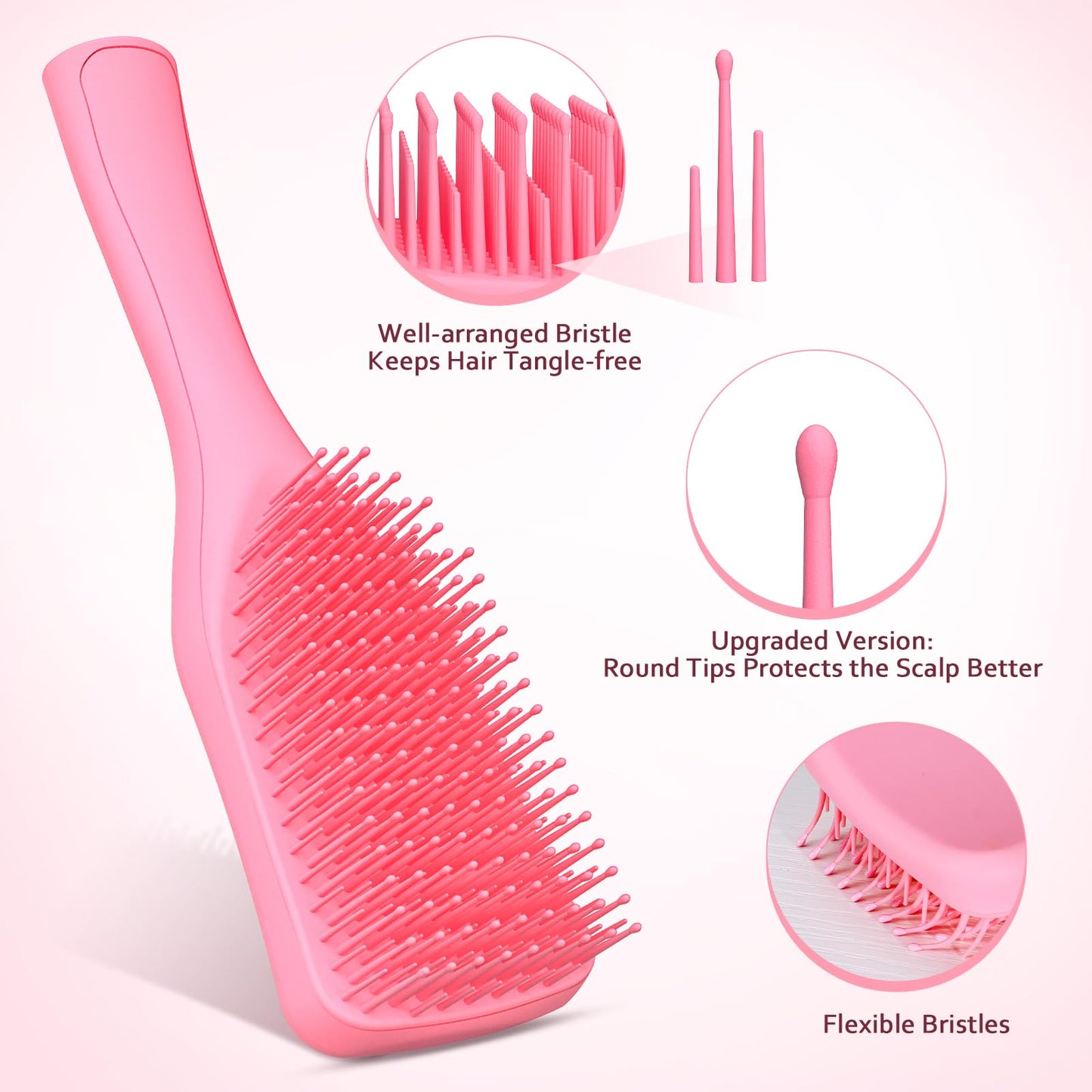 SHINLEA No Tangle Detangler Hair Brush for Wet & Dry Hair, Wave-shaped Soft Bristle Hairbrush for Reduces Breakage, Lightweight Travel Brush Detangling All Hair Types, Pink