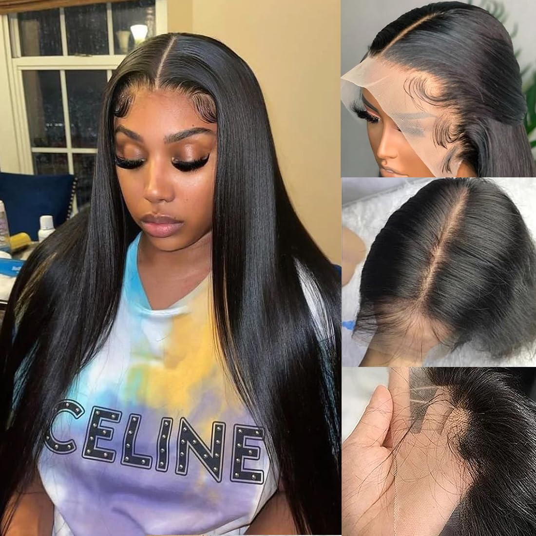 Straight Lace Front Wigs Human Hair 220% Density 13x4 HD Lace Front Wigs Human Hair Pre Plucked Straight Human Hair Wigs for Black Women 20 Inch Glueless Brazilian Lace Frontal Wig with Baby Hair