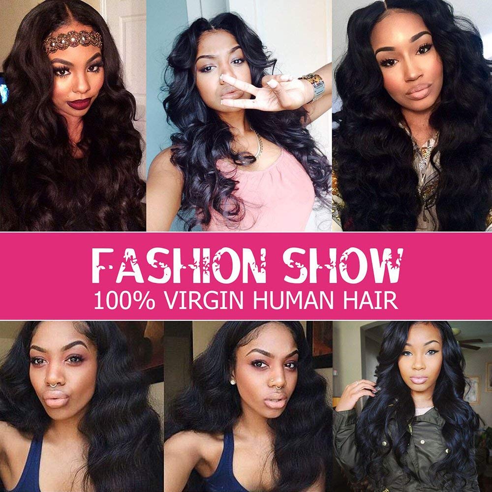 Odir Body Wave Human Hair Bundles with Closure 16 18 20+14 Inch Unprocessed 10A Brazilian Body Wave Virgin 3 Bundles with 4x4 Lace Clsoure Natural Color
