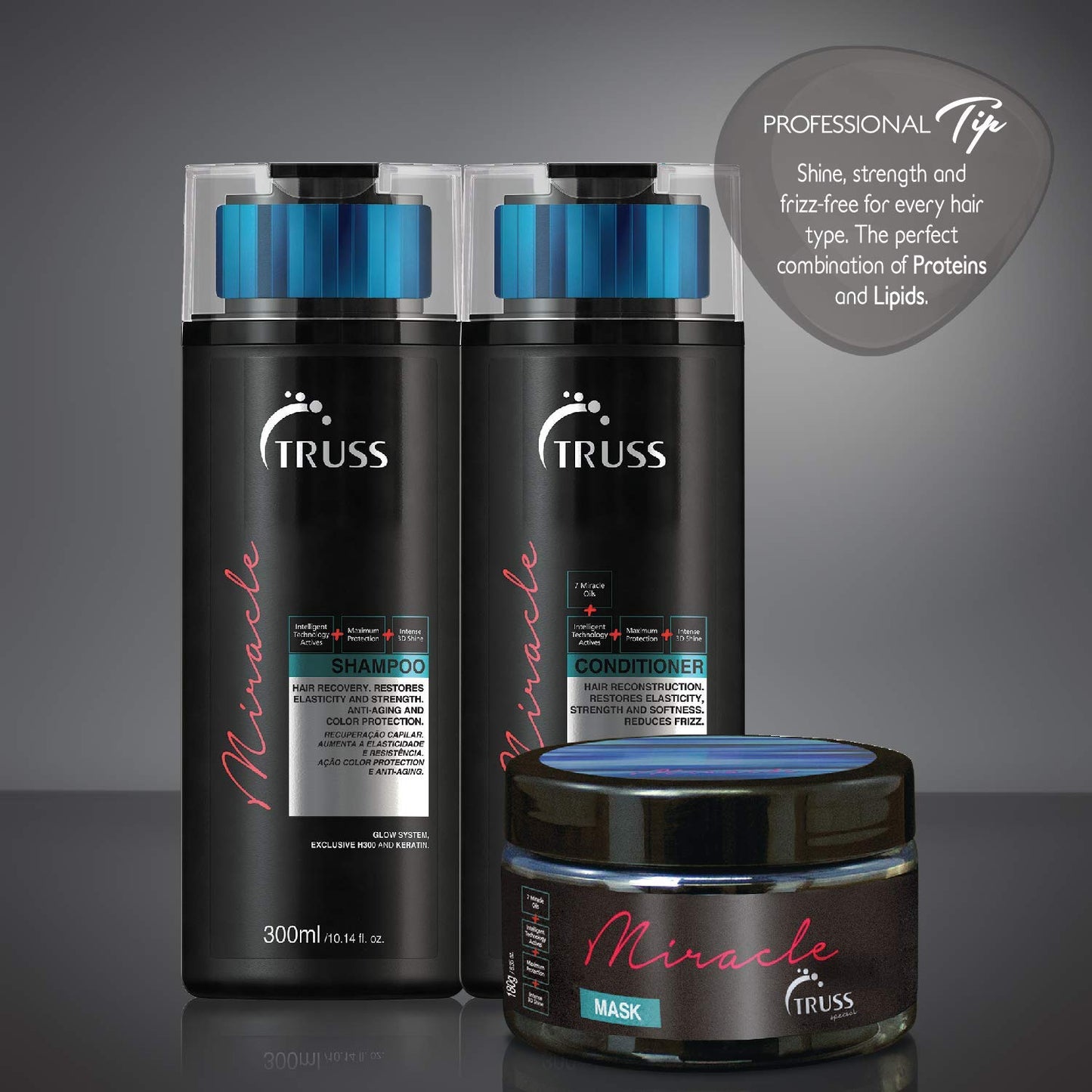 TRUSS Shock Repair Hair Treatment 4 Week Supply Bundle with Miracle Conditioner for Dry Damaged Hair