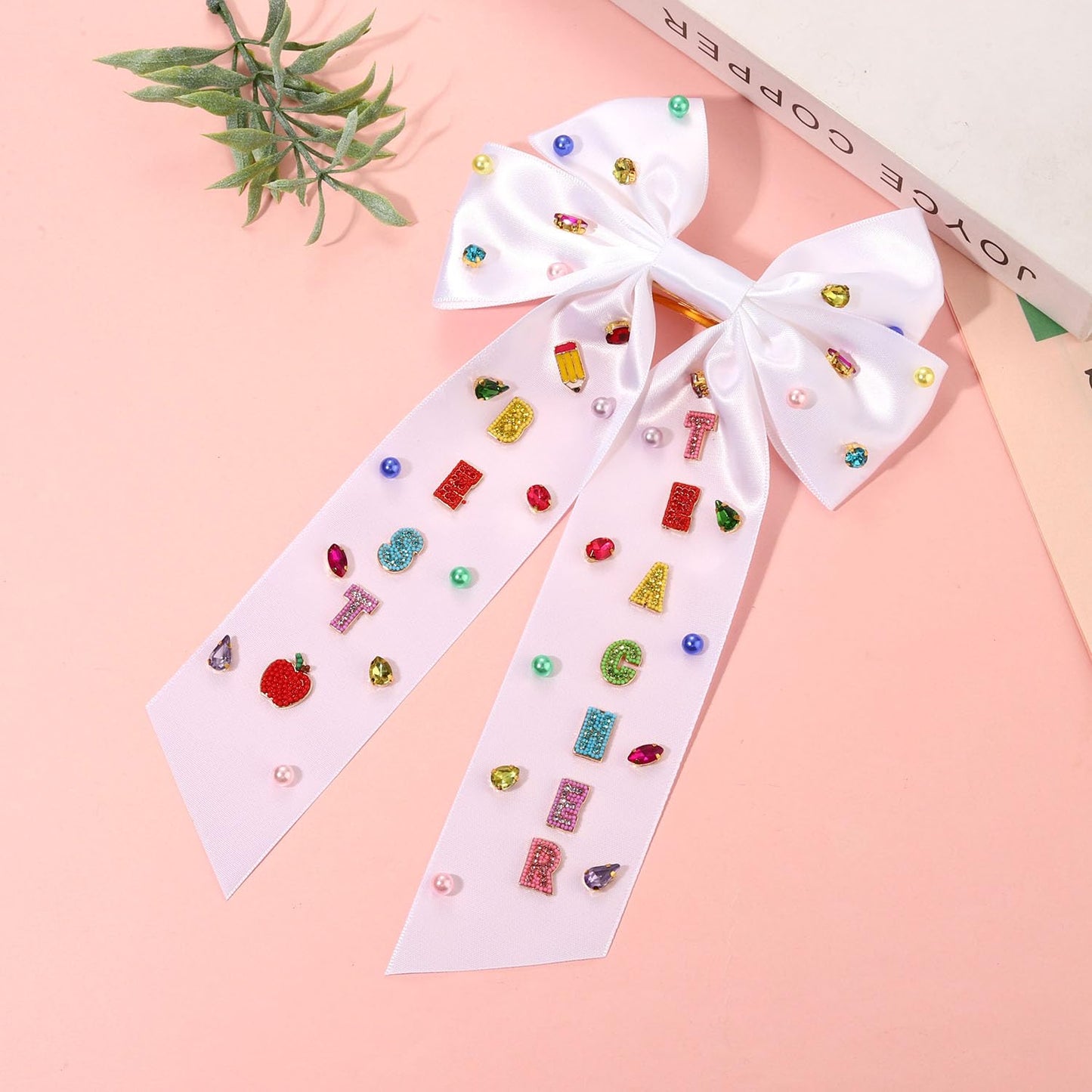 Teacher Hair Bows for Women Teacher Accessories Back To School Pencil FRI-YAY Hair Bow Clips Rhinestone Jeweled Teacher Hair Ribbons Barrettes Back To School Outfits Teacher Appreciation Gifts