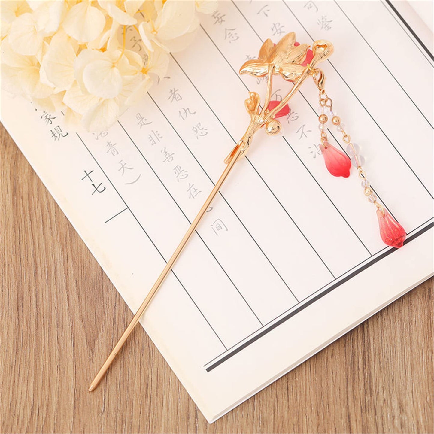 2PCS Chinese Traditional Flower Hair Sticks Vintage Pearl Metal Hairpin Handmade Hair Chopsticks Hair Styling Chignon Pins for Women Girls-Red&Green 010