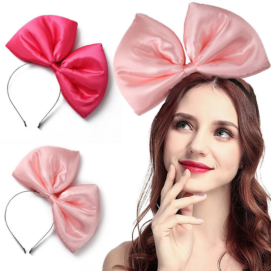 Olbye Bow Headbands with Large Bowknot - Red and Hot Pink Hair Accessories for Halloween, Christmas Party, Costume, Cosplay (2Pcs)
