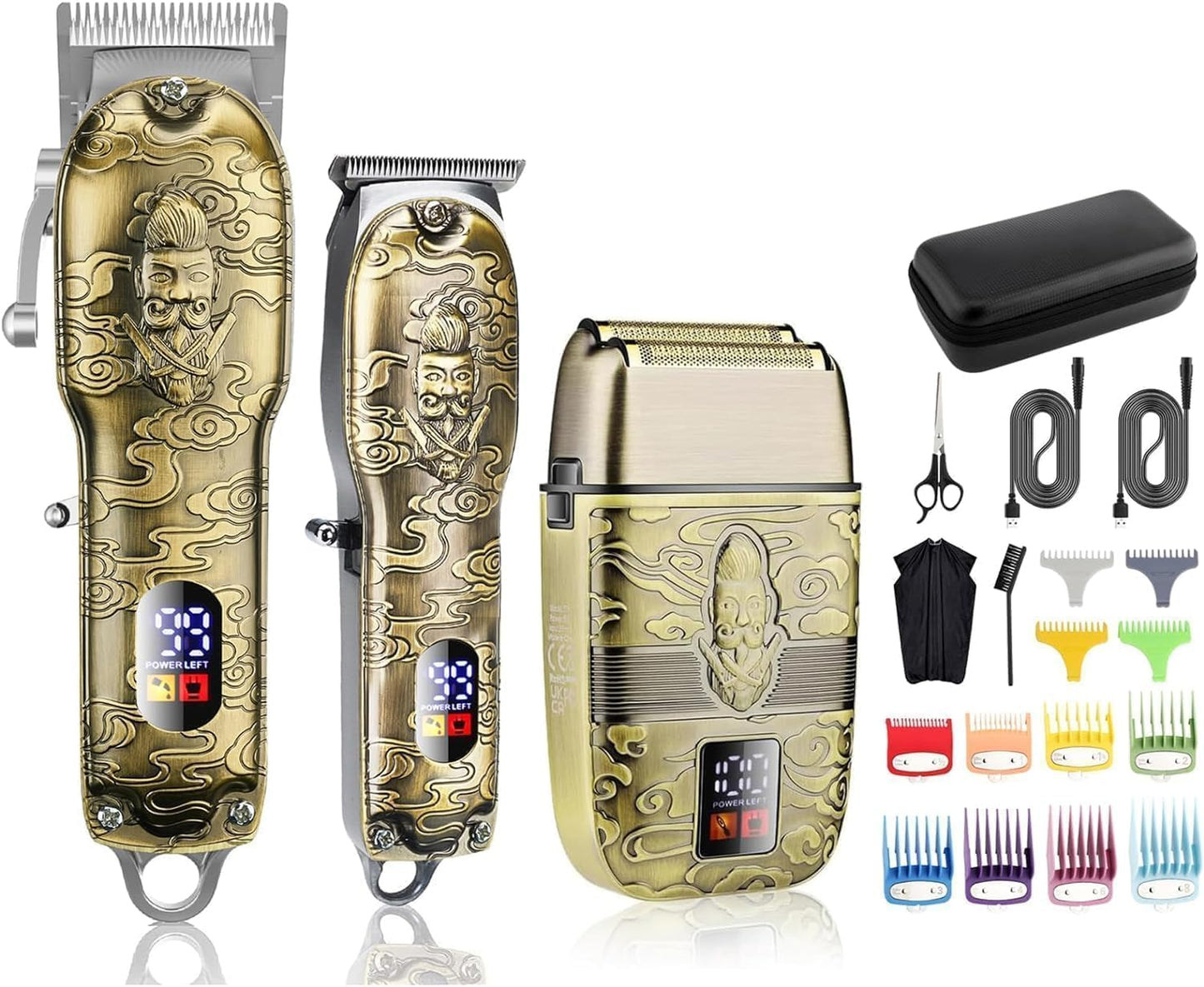 Suttik Professional Hair Clippers for Men Beard Trimmer Electric Shavers Set with Case, Cordless Barber Clippers for Hair Cutting Grooming Kit, Rechargeable, LCD Display